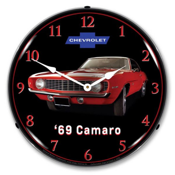 Red 1969 Chevrolet Camaro Lighted Clock