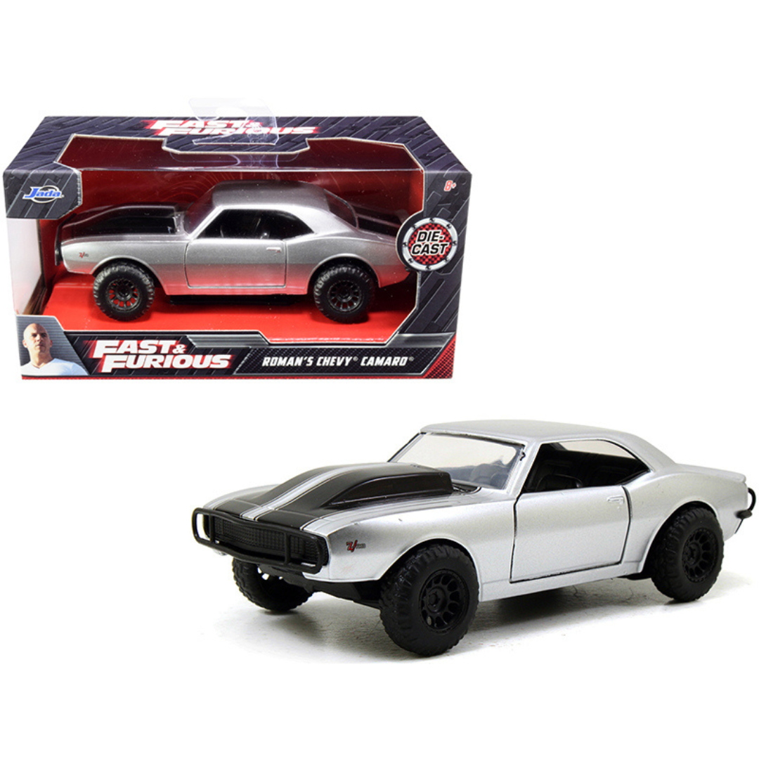 Roman's Chevrolet Camaro Z/28 Silver with Black Stripes "Fast & Furious 7" (2015) Movie 1:32 Die Cast Model Car by Jada